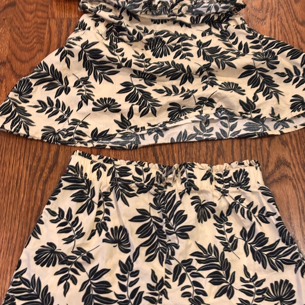 Rachel Zoe Black and Cream Leaf Print Skirt Set